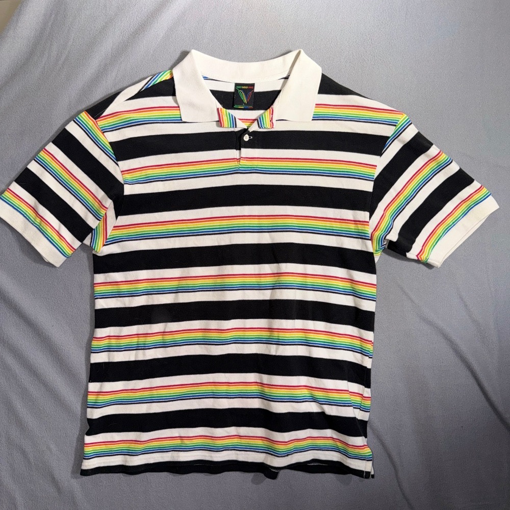 Vibes Gold Label Vintage L Rainbow Stripe Polo Retro 90s Y2K Hip Hop‎ Streetwear